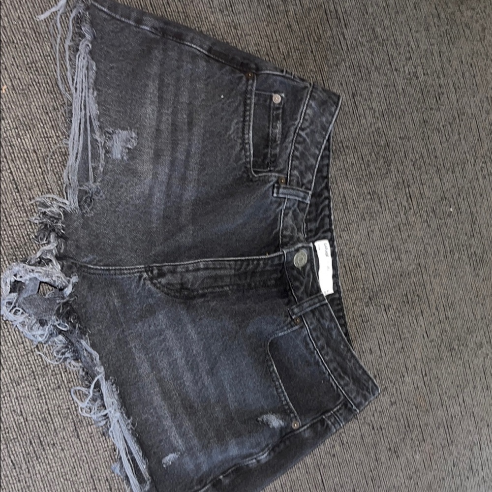 Black Distressed Jean Shorts with Frayed Hem